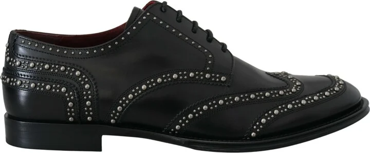 Black Leather Derby Dress Studded Men's Shoes