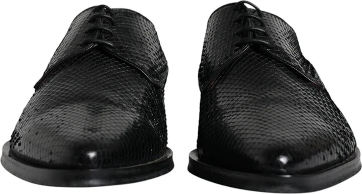 Black Leather Derby Formal Dress Men's Shoes (Pre-Owned) - Image 2
