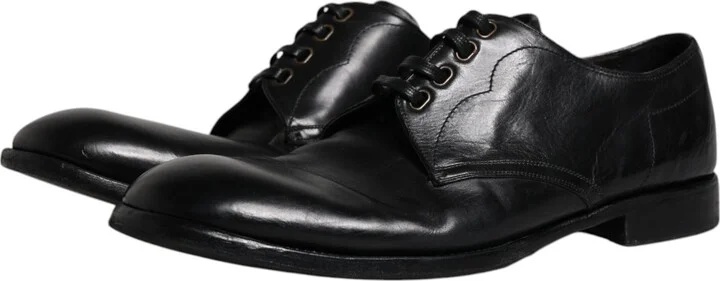 Black Leather Derby Formal Men Dress Men's Shoes (Pre-Owned) - Image 4