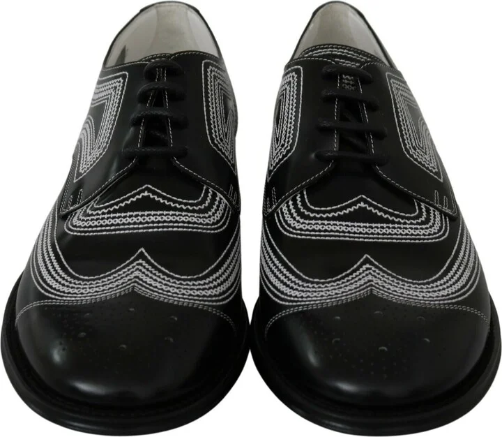 Black Leather Derby Formal White Lace Men's Shoes - Image 5