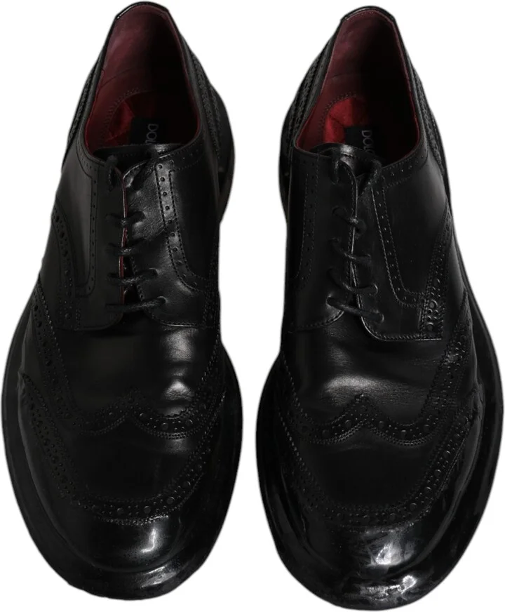 Black Leather Derby Wingtip Formal Men's Shoes - Image 3