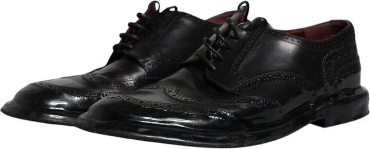 Black Leather Derby Wingtip Formal Men's Shoes - Image 4