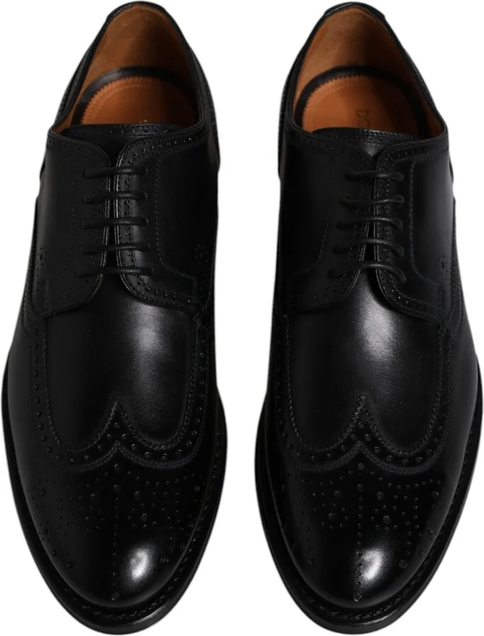 Black Leather Derby Wingtip Formal Men's Shoes - Image 3
