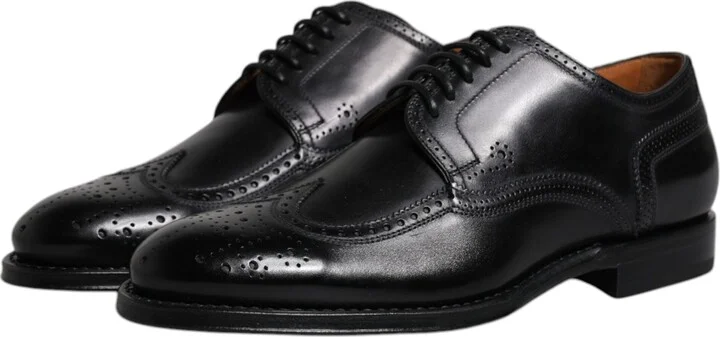 Black Leather Derby Wingtip Formal Men's Shoes - Image 4