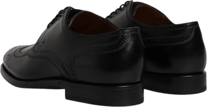 Black Leather Derby Wingtip Formal Men's Shoes - Image 5