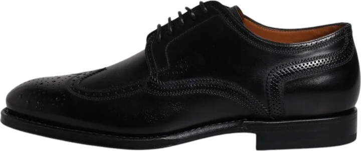 Black Leather Derby Wingtip Formal Men's Shoes - Image 6