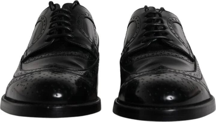 Black Leather Derby Wingtip Formal Men's Shoes - Image 2