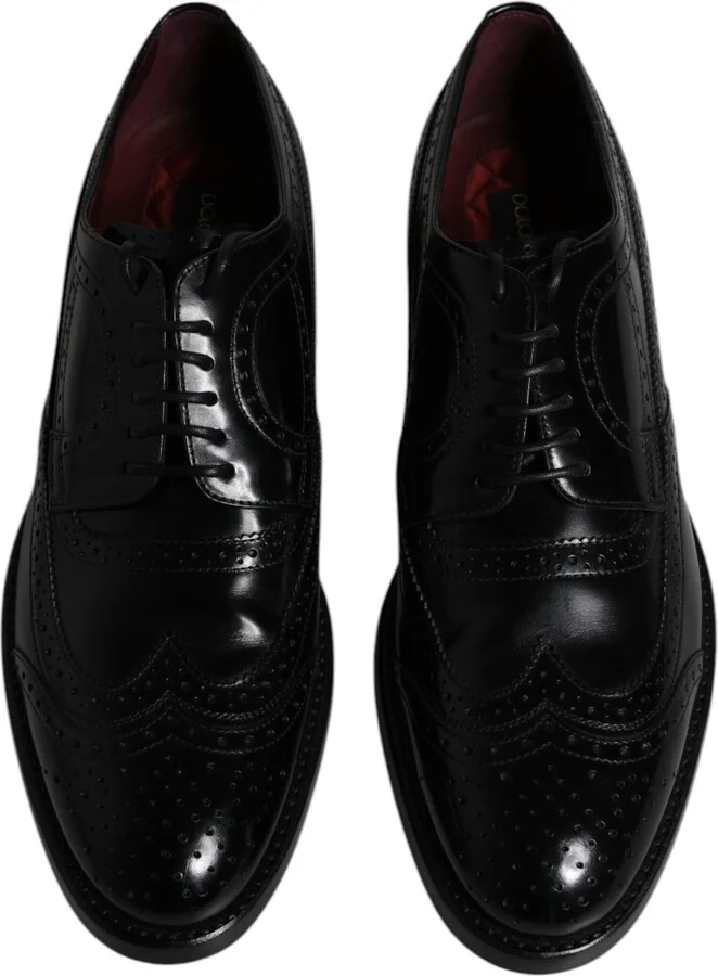 Black Leather Derby Wingtip Formal Men's Shoes - Image 3