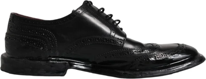 Black Leather Derby Wingtip Formal Men's Shoes