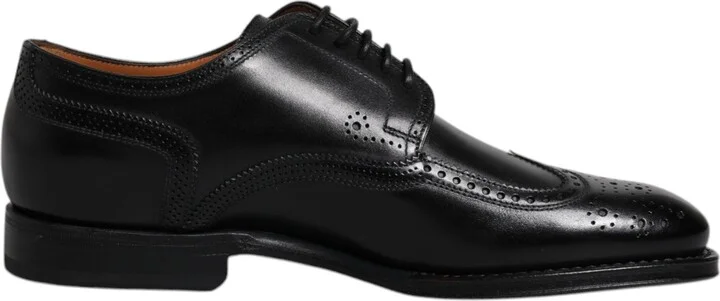 Black Leather Derby Wingtip Formal Men's Shoes