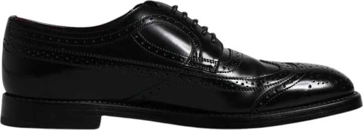 Black Leather Derby Wingtip Formal Men's Shoes