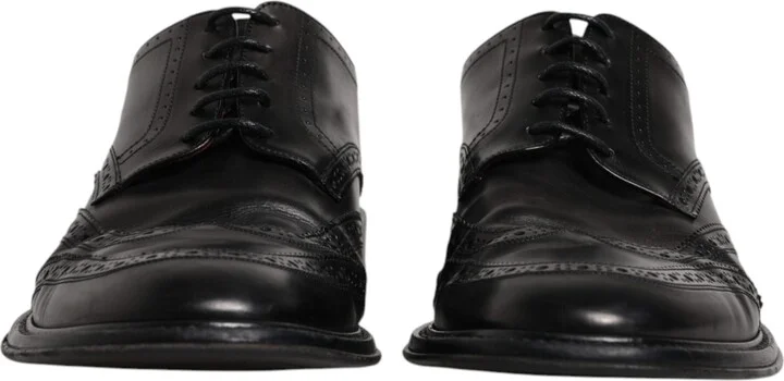 Black Leather Derby Wingtip Formal Men's Shoes (Pre-Owned) - Image 2