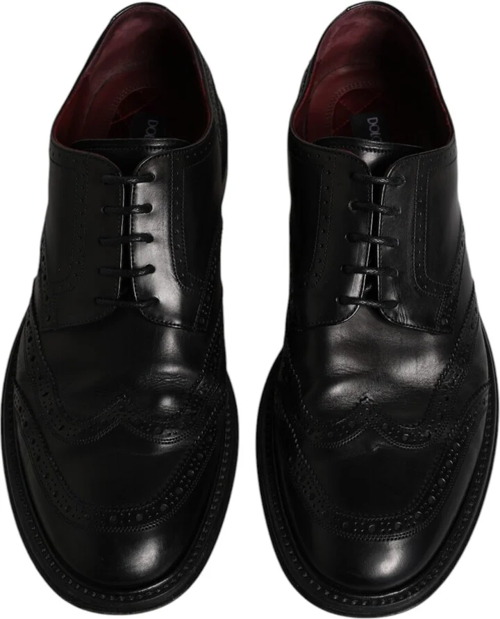 Black Leather Derby Wingtip Formal Men's Shoes (Pre-Owned) - Image 3