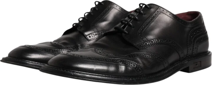 Black Leather Derby Wingtip Formal Men's Shoes (Pre-Owned) - Image 4