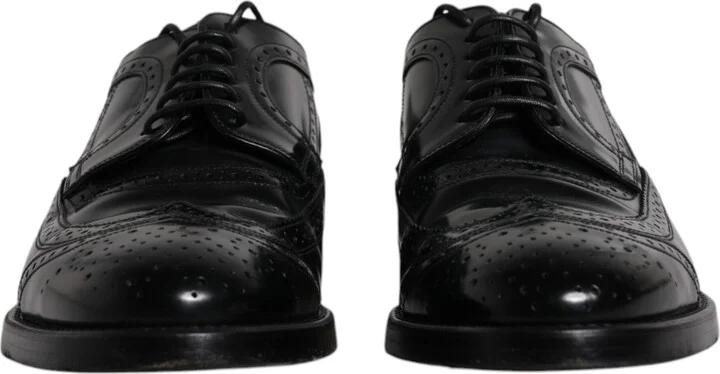 Black Leather Derby Wingtip Formal Men's Shoes (Pre-Owned) - Image 2