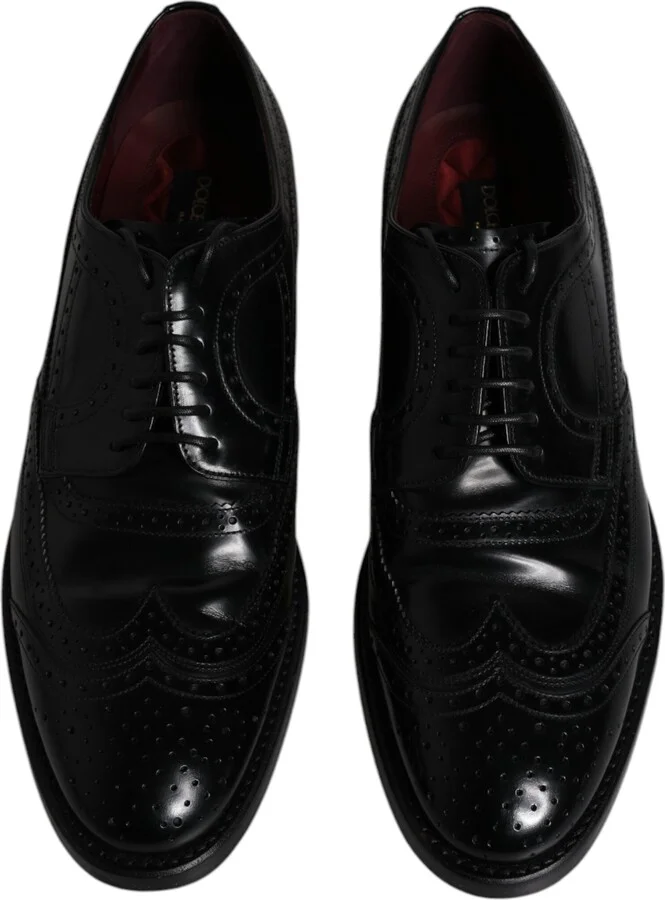 Black Leather Derby Wingtip Formal Men's Shoes (Pre-Owned) - Image 3