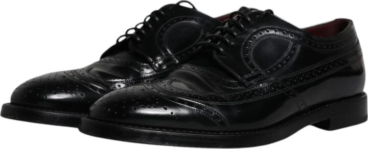 Black Leather Derby Wingtip Formal Men's Shoes (Pre-Owned) - Image 4