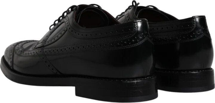 Black Leather Derby Wingtip Formal Men's Shoes (Pre-Owned) - Image 5