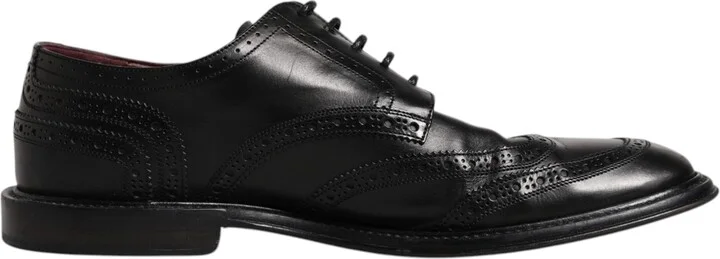 Black Leather Derby Wingtip Formal Men's Shoes (Pre-Owned)