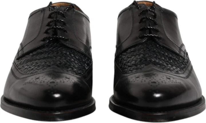 Black Leather Derby Wingtip Lace Up Formal Dress Men's Shoes - Image 2