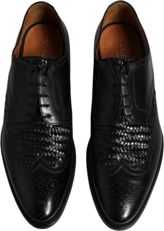 Black Leather Derby Wingtip Lace Up Formal Dress Men's Shoes - Image 3