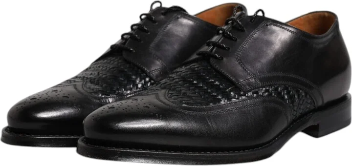 Black Leather Derby Wingtip Lace Up Formal Dress Men's Shoes - Image 4