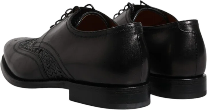 Black Leather Derby Wingtip Lace Up Formal Dress Men's Shoes - Image 5