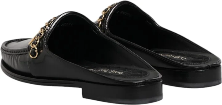 Black Leather DG Chain Embellished Sandals Men's Shoes - Image 5