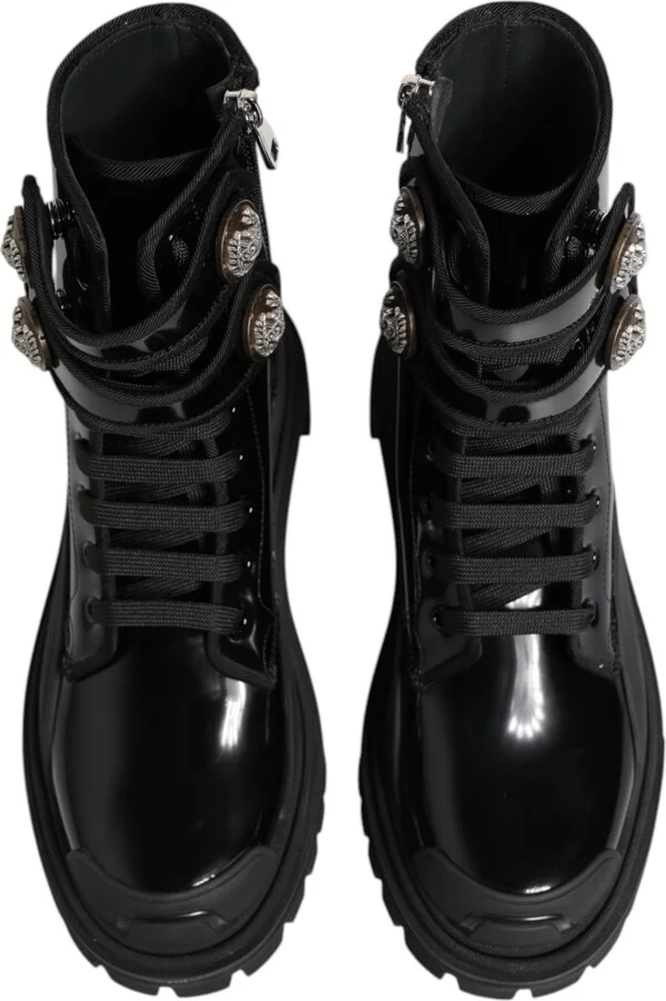 Black Leather DG Logo Combat Ankle Boots Women's Shoes - Image 3