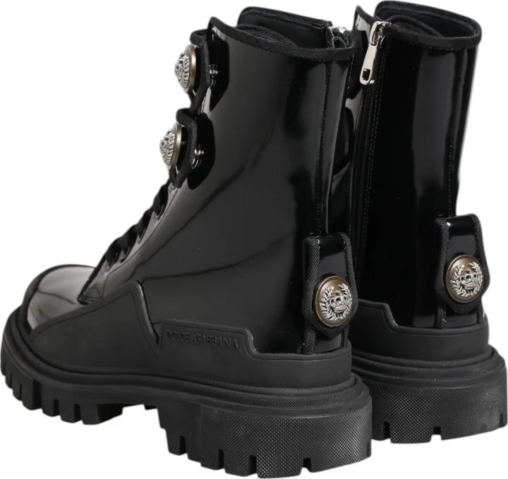 Black Leather DG Logo Combat Ankle Boots Women's Shoes - Image 5