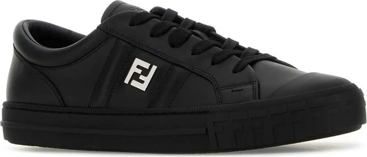 Black Leather Domino Sneakers - Image 2