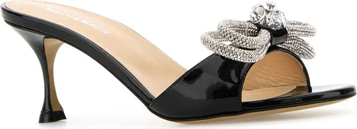 Black Leather Double Bow Mules - Image 2