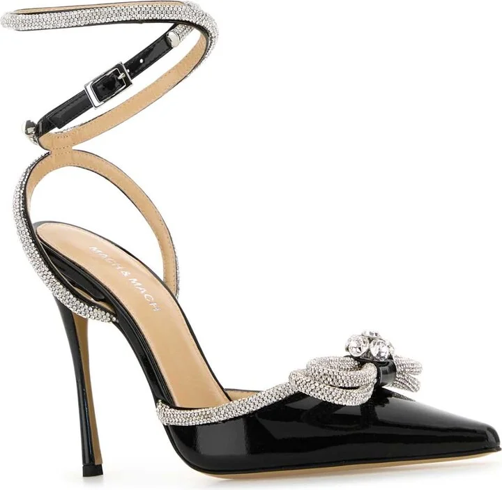 Black Leather Double Bow Pumps - Image 2
