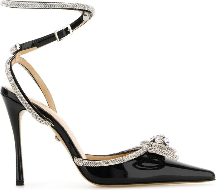 Black Leather Double Bow Pumps