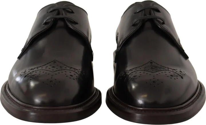 Black Leather Dress Formal Derby Men's Shoes - Image 4