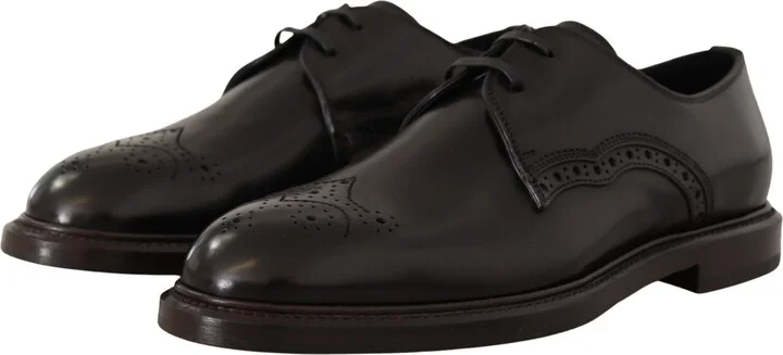Black Leather Dress Formal Derby Men's Shoes - Image 5