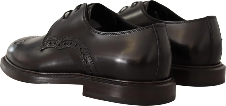 Black Leather Dress Formal Derby Men's Shoes - Image 6