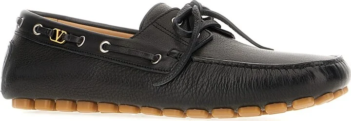 Black Leather Driver Fastaway Loafers - Image 2