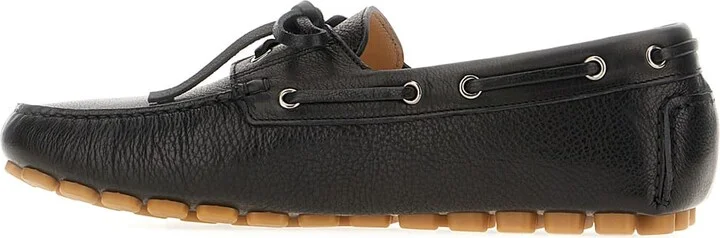 Black Leather Driver Fastaway Loafers - Image 3