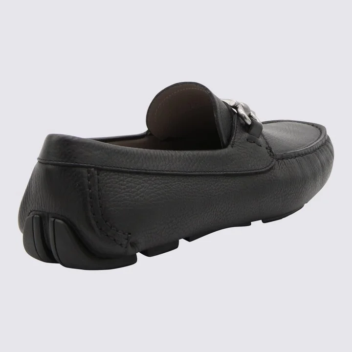 Black Leather Driver Gancini Loafers - Image 2