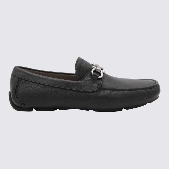 Black Leather Driver Gancini Loafers