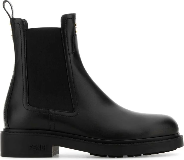 Black Leather Fendi Filo Ankle Boots