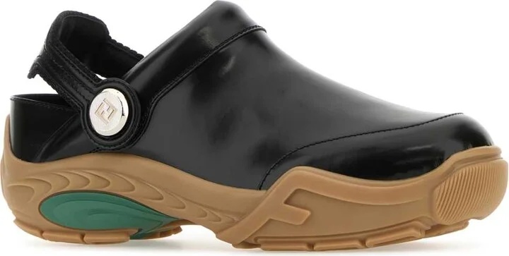 Black Leather Fendi Lab Mules - Image 2