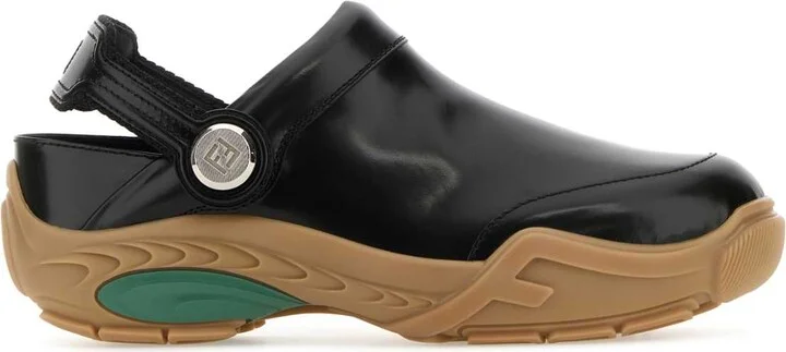 Black Leather Fendi Lab Mules