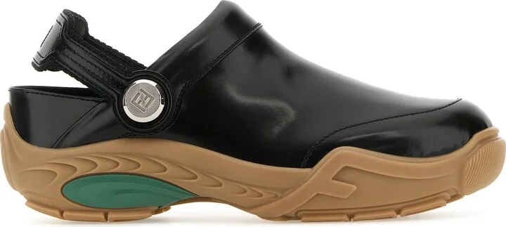 Black leather Fendi Lab mules