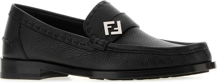 Black Leather Ff Metal Loafers - Image 2