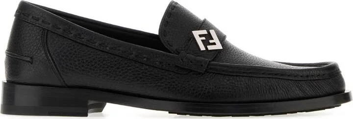 Black Leather Ff Metal Loafers