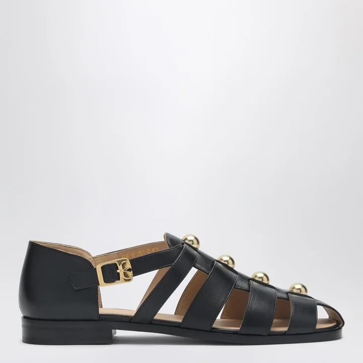 Black leather fisherman sandals with studs