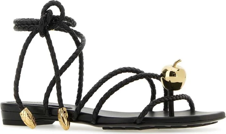 Black Leather Flat Adam Sandals - Image 2