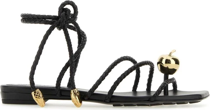 Black Leather Flat Adam Sandals